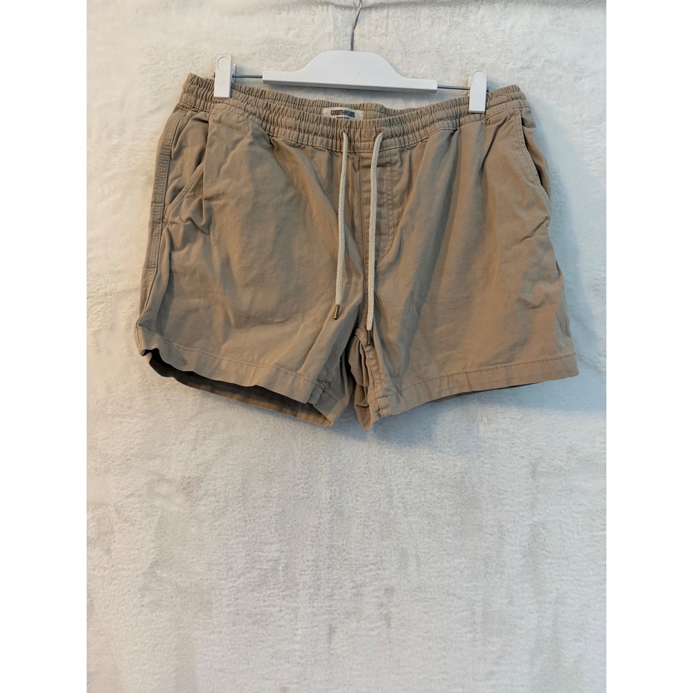 Goodthreads Men Large Khaki Stretch Canvas Shorts Elastic Waist Drawstring 5in
